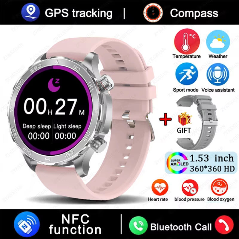 2025 New GPS Bluetooth Call Smart Watch Men AMOLED HD Screen Heart Rate NFC IP68 Waterproof Sports Smart Watch for Android Ios