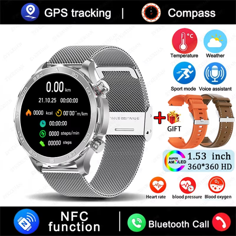2025 New GPS Bluetooth Call Smart Watch Men AMOLED HD Screen Heart Rate NFC IP68 Waterproof Sports Smart Watch for Android Ios
