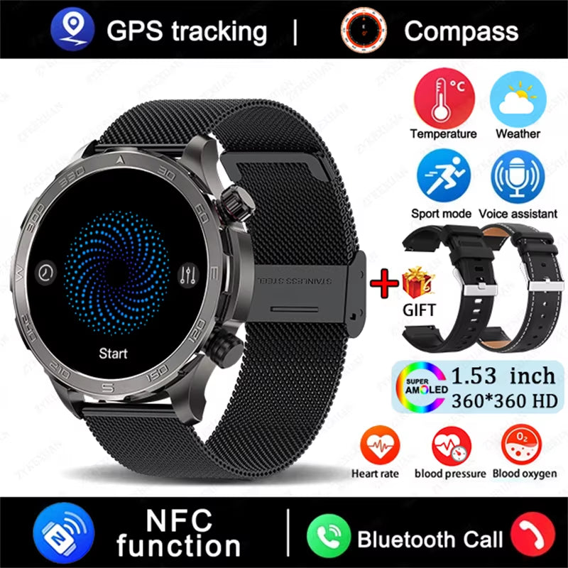 2025 New GPS Bluetooth Call Smart Watch Men AMOLED HD Screen Heart Rate NFC IP68 Waterproof Sports Smart Watch for Android Ios