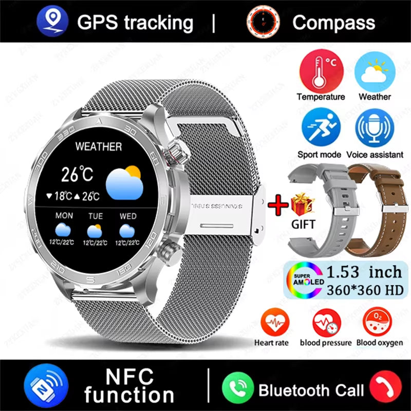 2025 New GPS Bluetooth Call Smart Watch Men AMOLED HD Screen Heart Rate NFC IP68 Waterproof Sports Smart Watch for Android Ios