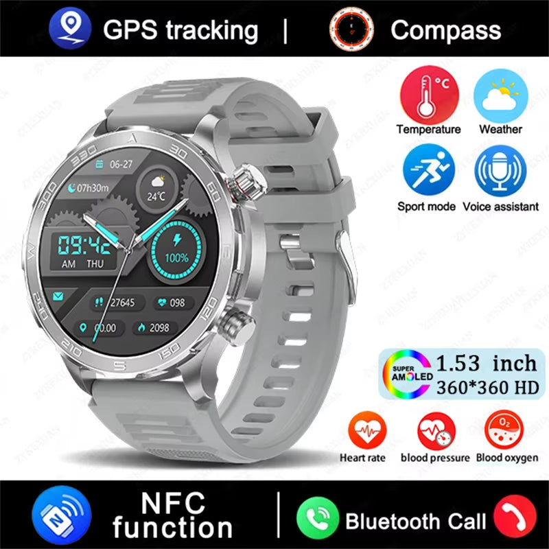 2025 New GPS Bluetooth Call Smart Watch Men AMOLED HD Screen Heart Rate NFC IP68 Waterproof Sports Smart Watch for Android Ios