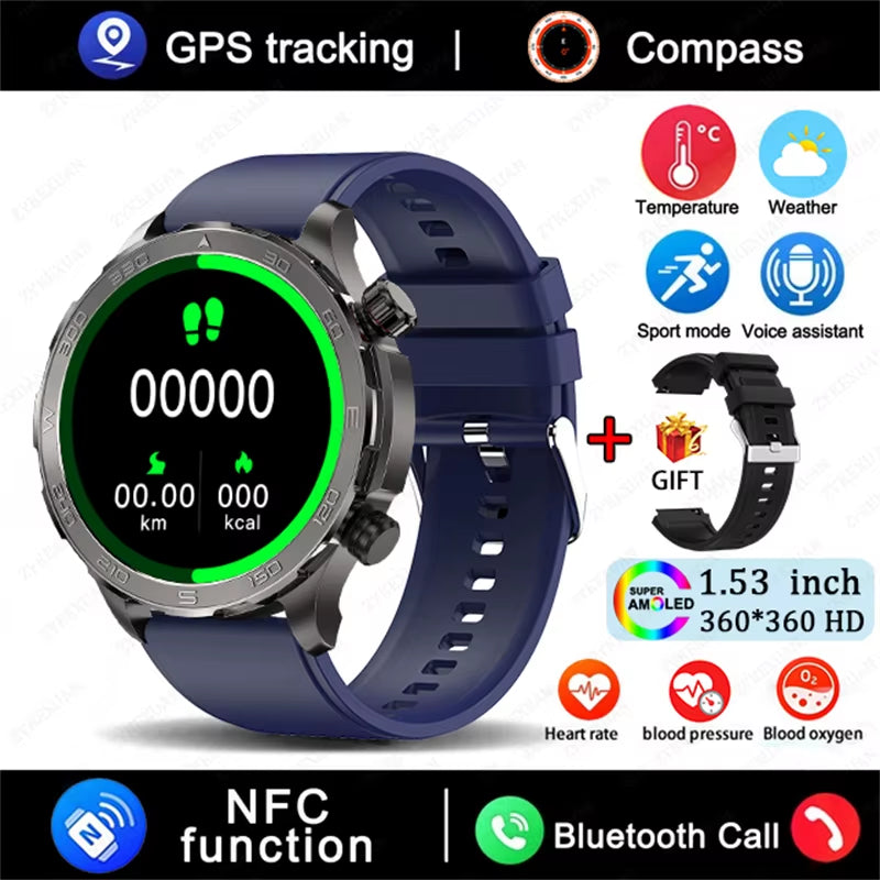 2025 New GPS Bluetooth Call Smart Watch Men AMOLED HD Screen Heart Rate NFC IP68 Waterproof Sports Smart Watch for Android Ios