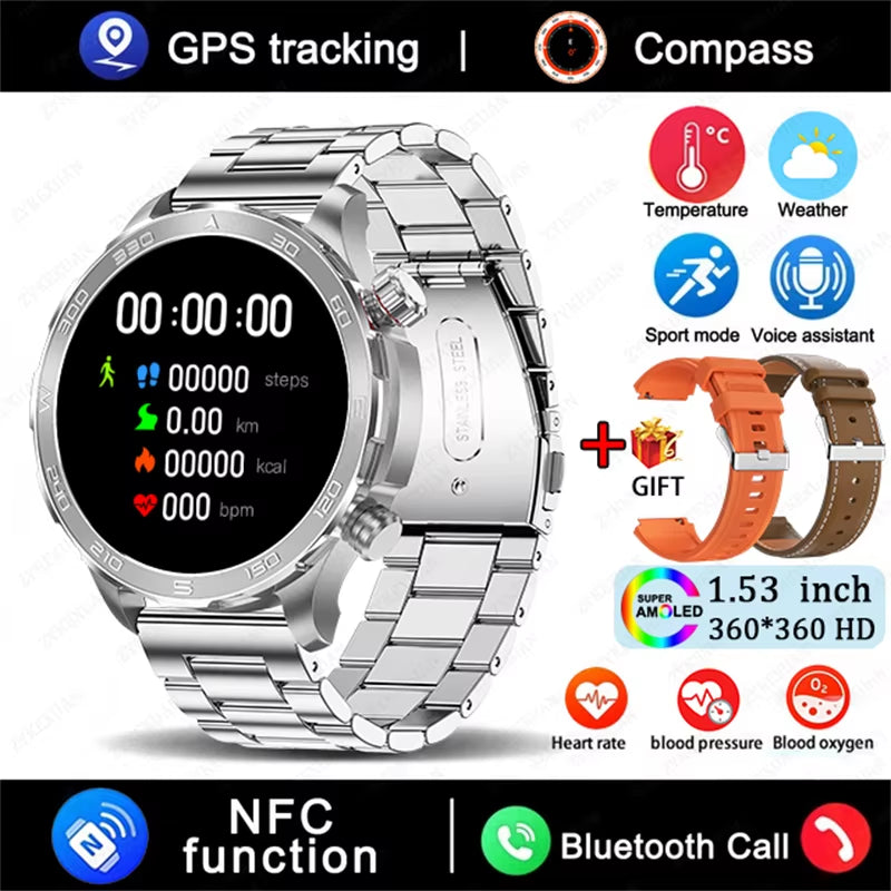 2025 New GPS Bluetooth Call Smart Watch Men AMOLED HD Screen Heart Rate NFC IP68 Waterproof Sports Smart Watch for Android Ios