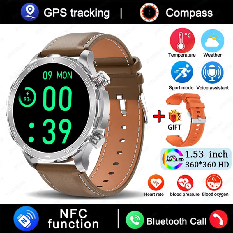 2025 New GPS Bluetooth Call Smart Watch Men AMOLED HD Screen Heart Rate NFC IP68 Waterproof Sports Smart Watch for Android Ios