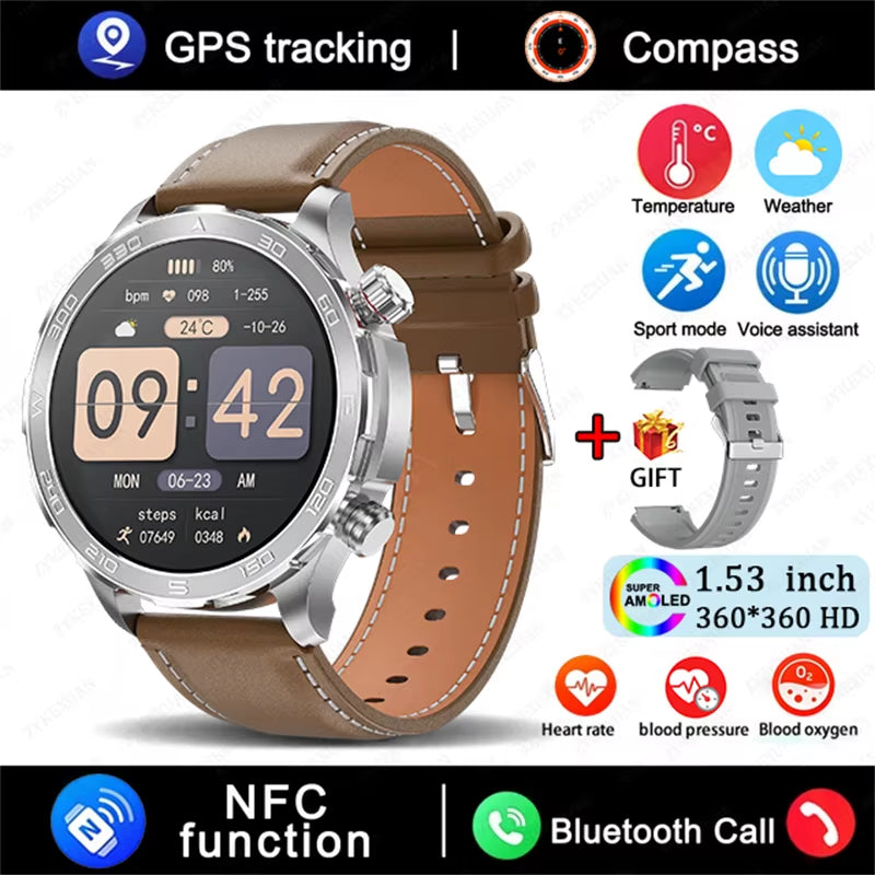 2025 New GPS Bluetooth Call Smart Watch Men AMOLED HD Screen Heart Rate NFC IP68 Waterproof Sports Smart Watch for Android Ios