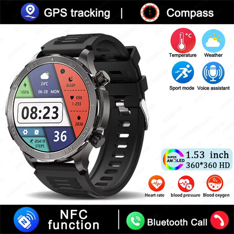 2025 New GPS Bluetooth Call Smart Watch Men AMOLED HD Screen Heart Rate NFC IP68 Waterproof Sports Smart Watch for Android Ios